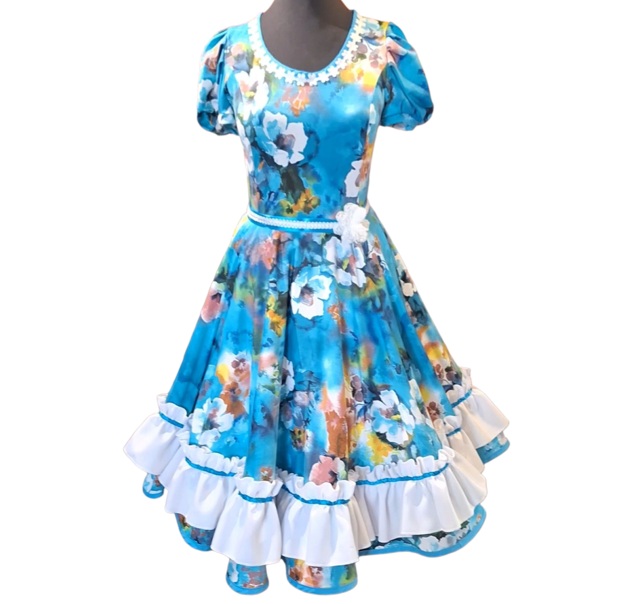 Vestido Cueca Chile turquesa blanco Vi