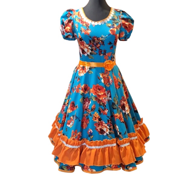 Vestido Cueca Chile turquesa naranjo Vi
