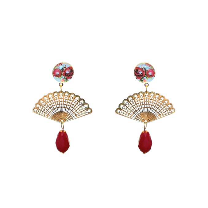 AF41AOR Aro abanico flores oro-rojo