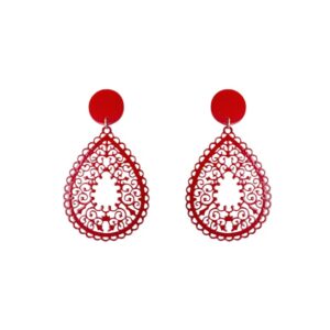 Pendiente filigrana lágrima roja (6,5 cm)