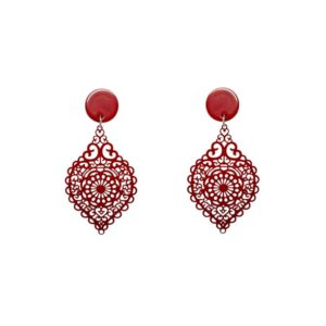 Pendiente filigrana hoja roja (6 cm)