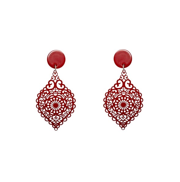 AF44HR Pendiente hoja filigrana rojo