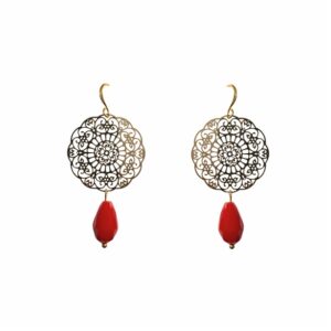 Pendiente redondo gota oro-rojo (6 cm)