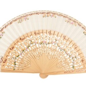 Abanico Pintado a Mano natural flores pequeñas (23 cm)