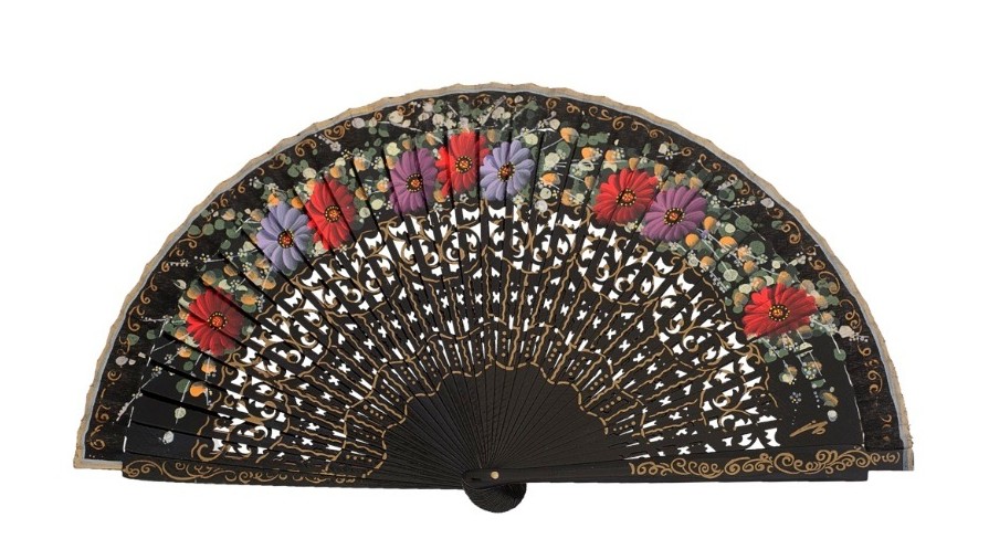 AI188 Abanico Chile Pintado negro gerberas