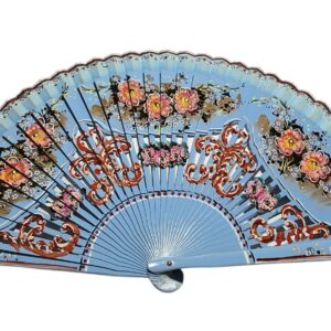Abanico Pintado a Mano colores celeste (23 cm)