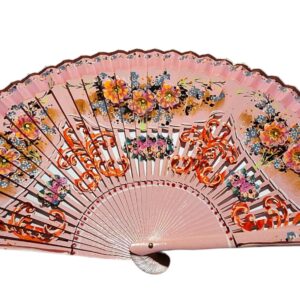 z. Abanico Pintado a Mano colores rosado (23 cm)