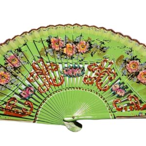 Abanico Pintado a Mano colores verde limón (23 cm)