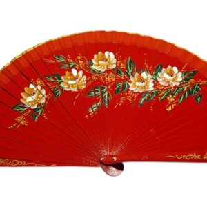 Abanico Pintado a Mano rojo flores (23 cm)