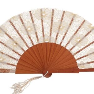 Abanico Peral con Encaje beige-dorado (23 cm)