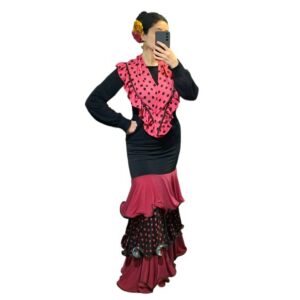 Conjunto falda y punta fucsia lunares