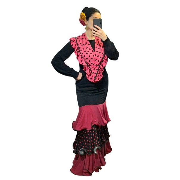 Conjunto falda punta fucsia lunares f1