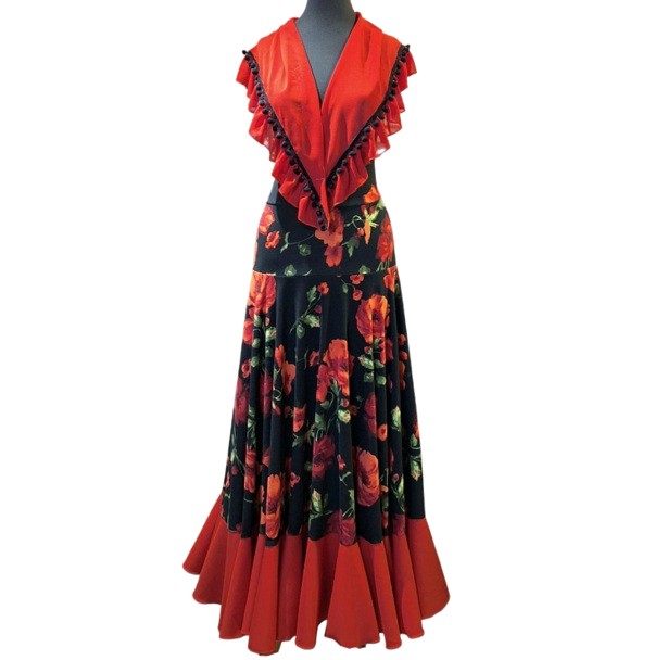 Conjunto falda rociera flores rojas f1