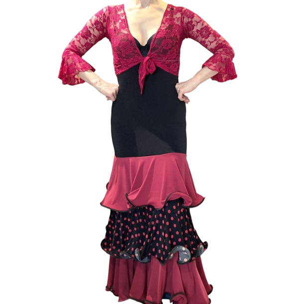 Conjunto falda y bolero guinda f1