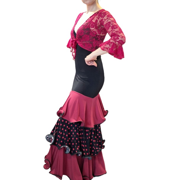 Conjunto falda y bolero guinda f2