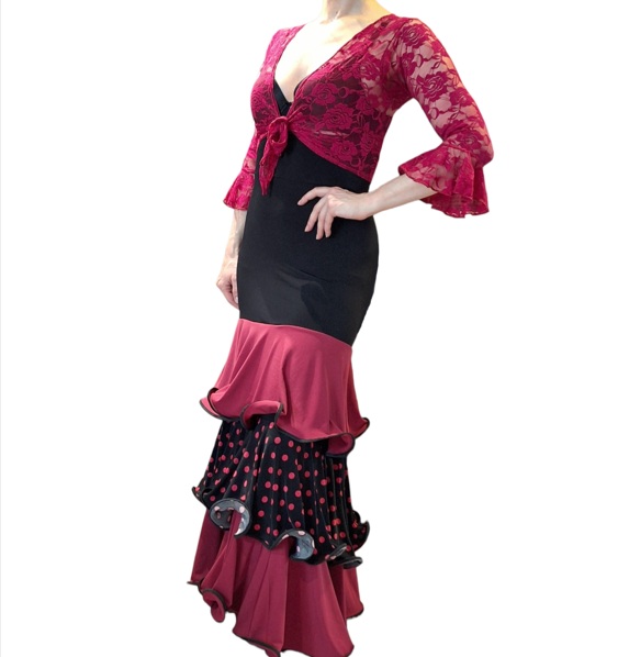 Conjunto falda y bolero guinda f3