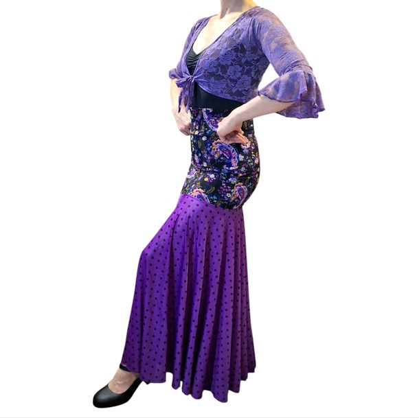 Conjunto falda y bolero lila f2