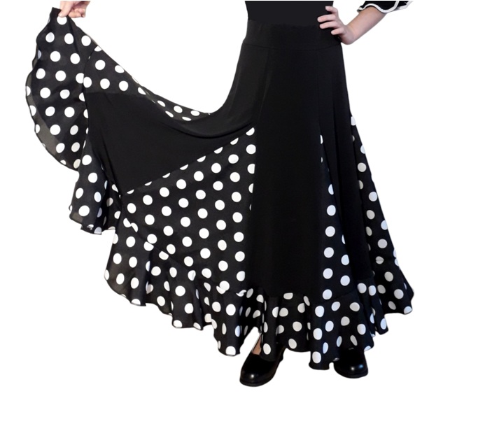 VI01 Falda 6 cortes Negro lunar blanco f2