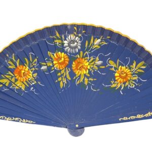 Abanico Pintado a Mano azul flores (23 cm)