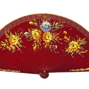 Abanico Pintado a Mano granate flores (23 cm)