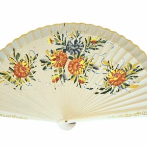 Abanico Pintado a Mano marfil flores (23 cm)