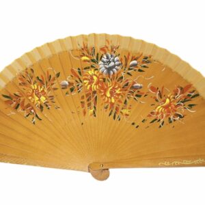 Abanico Pintado a Mano natural flores (23 cm)