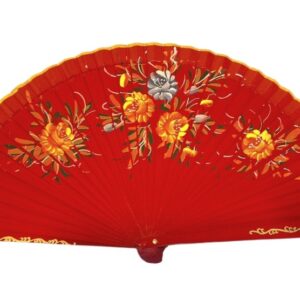 Abanico Pintado a Mano rojo flores (23 cm)