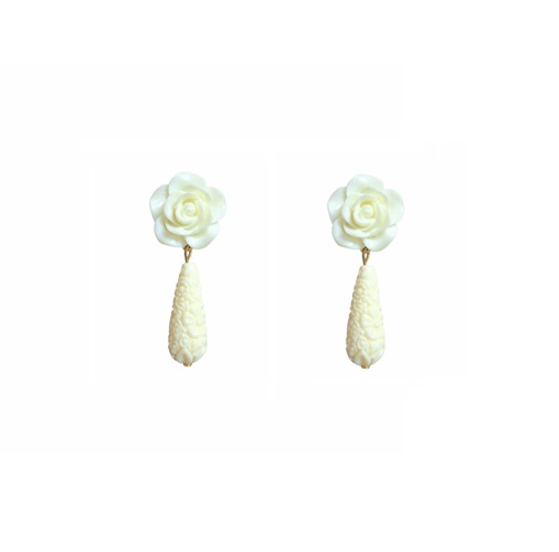 Aros flor gota tallada crema (5 cm)